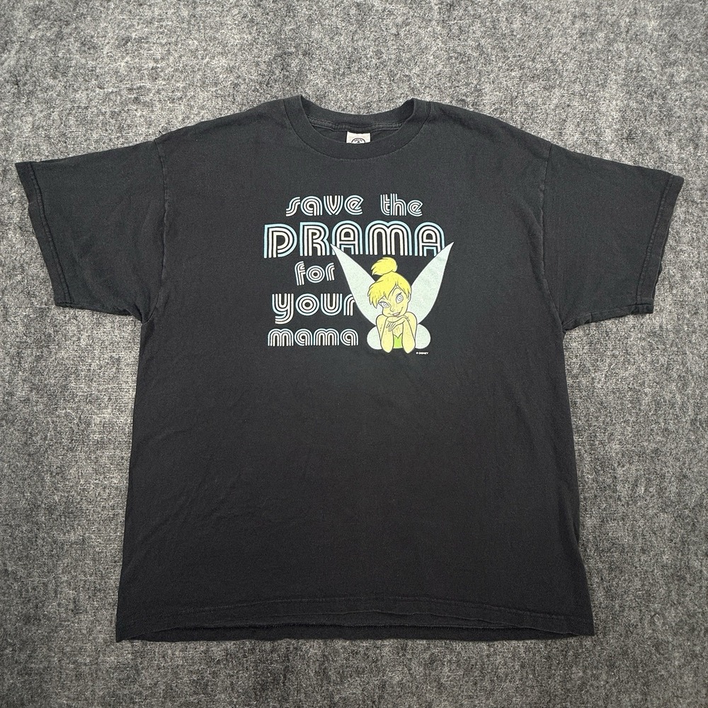Disney Tinkerbell Shirt Unisex XL Black Save The Drama For Your Mama Vintage Y2K